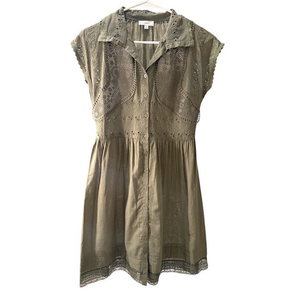 A Loves A Sheer Eyelet Lace Button Front Olive Dress Size XS Pre-Owned EUC - Picture 1 of 6